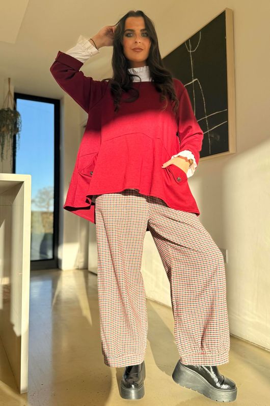 Sola Smart Tech Split Back Peplum Top Burgundy